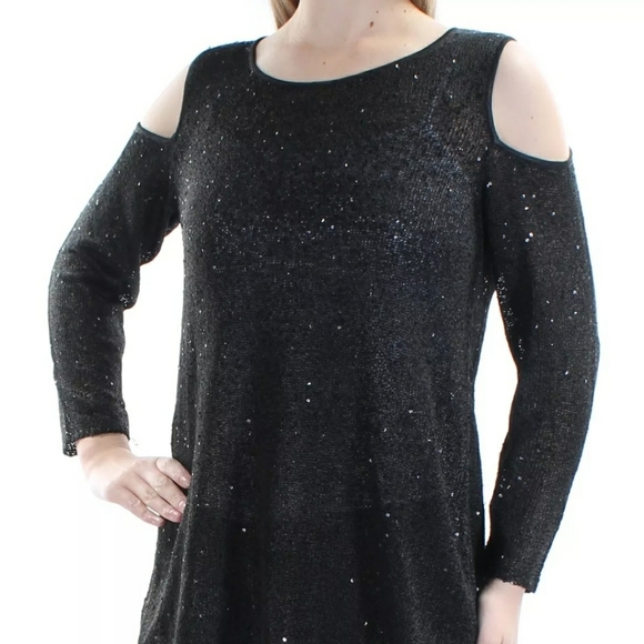 NWT 👚ALFANI cold shoulder sequined top. BLACK SEQUINS - Picture 2 of 4